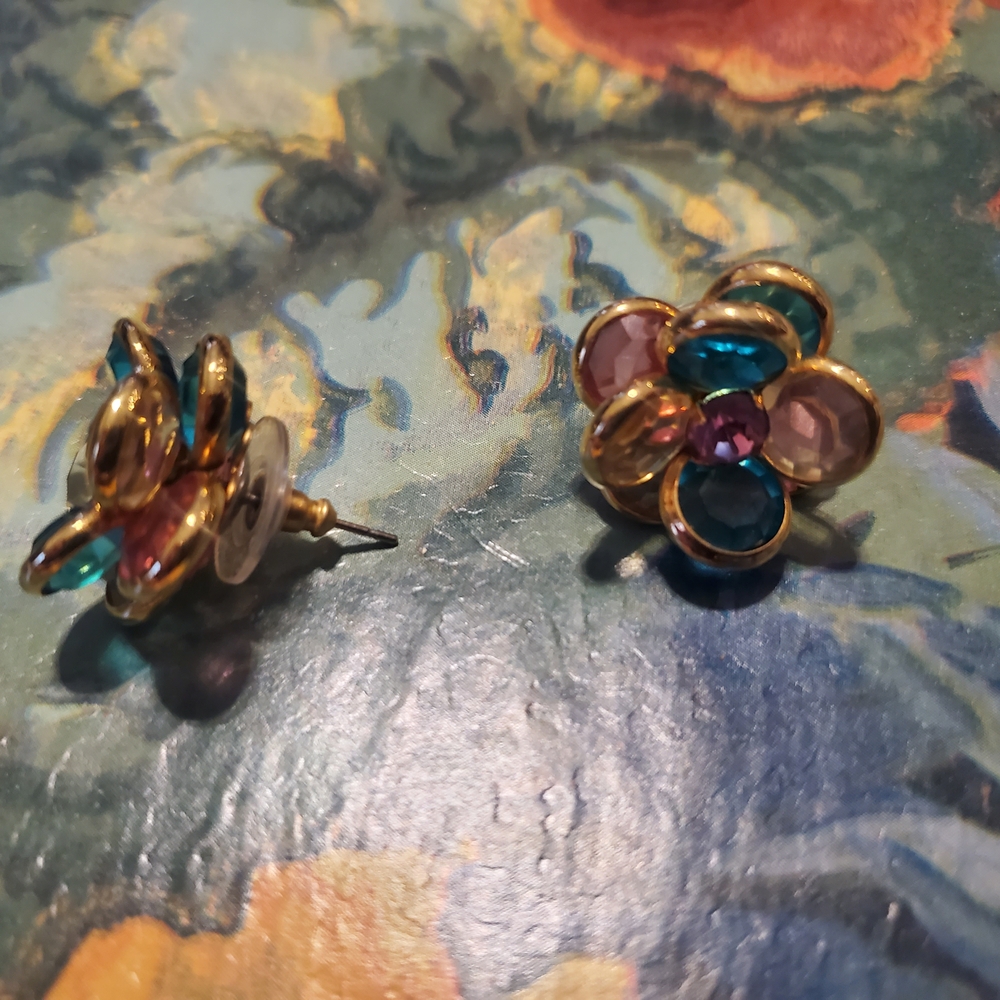 Elegant Gold and Multicolor Floral Earrings